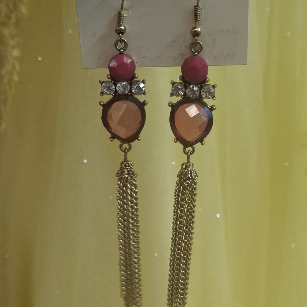 Elegant Pink and Gold Dangle Earrings